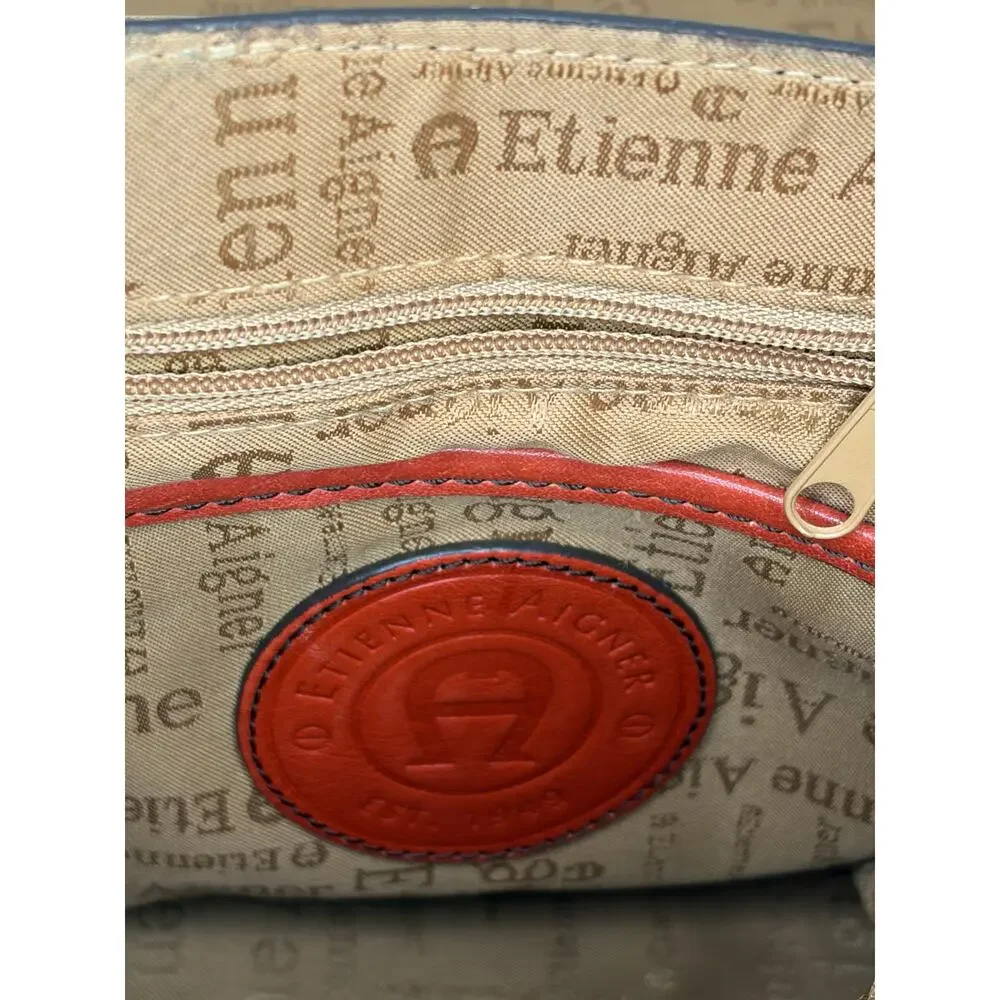 Vintage Etienne Aigner Red‎ Orange Leather Crossbody Messenger Bag Equestrian